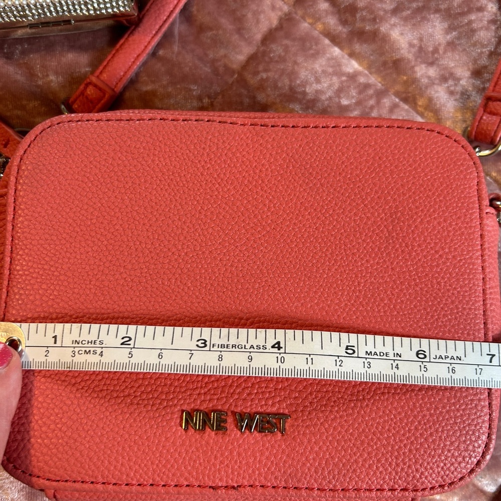 Nine West Coral-Pink Pebbled Crossbody Bag with Chain Strap - Picture 6 of 9